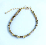 Gold Filled Square Beaded Bracelet in Turquiose & Brown