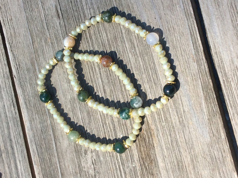 Jasper & Light Green Crystal Stretch Bracelet