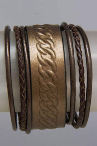 Thick Leather Bronze Magnetic Bracelet