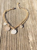 Gold Filled Double Chain Bracelet with Gold filled Coins