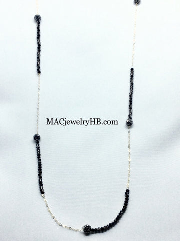 Long Crystal Glitter Ball Necklace Black & Gold