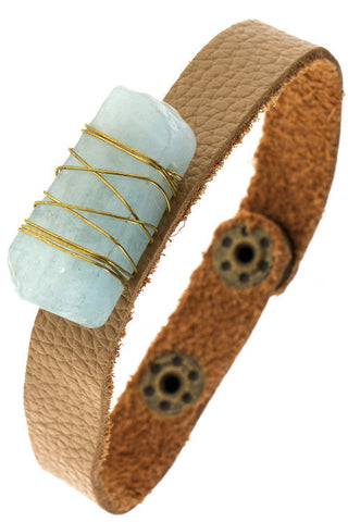 Leather Bracelet with Wire Wrap Stone