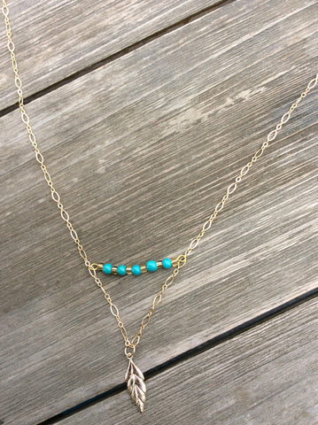 18 1/2" Turquoise Feather Necklace