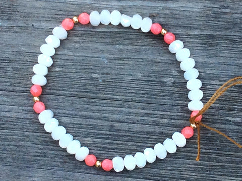 Peach Coral and Mother of Pearl Stretch Bracelet