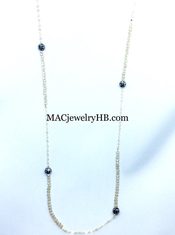 Long Crystal Glitter Ball Necklace Tan