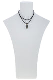 Double Layer Leather Choker with Black & Gray Prism Stone