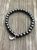 Hematite Stretch Bracelet with Silver Moon Charm