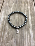 Hematite Stretch Bracelet with Silver Moon Charm