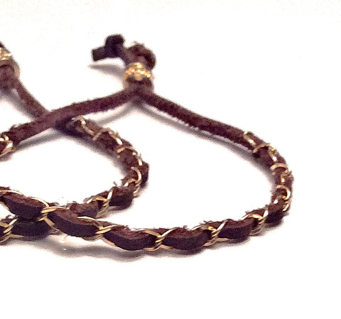 Gold Filled Chain Woven on Leather