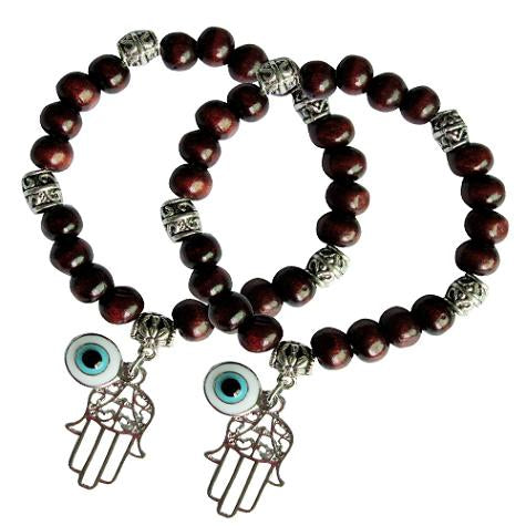 Wood Beaded Hamsa and Eye Accents