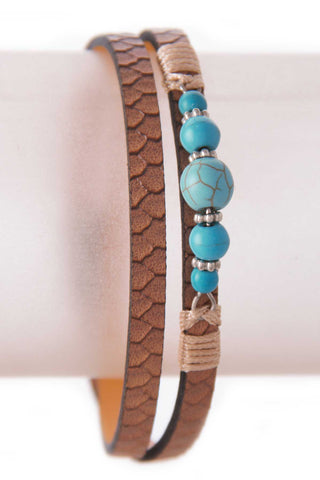 Wrap Around Stone Beads Leather Bracelet