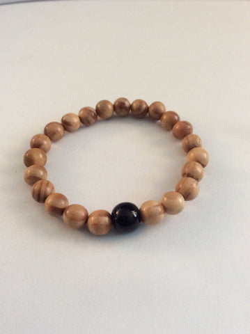 Rosewood And Black Agate Stretch Bracelet