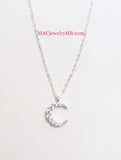 Sterling Silver Moon CZ Pendant Necklace