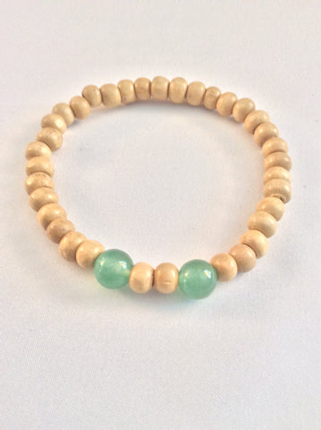 Natural Wood and Green Aventurine Stretch Bracelet