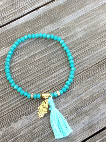 Turquoise beaded Hand & Tassel Bracelet
