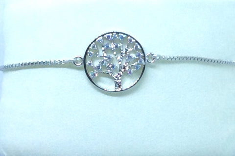 Sterling Silver CZ Tree of Life Bracelet