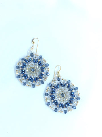Blue and Gold Mandala Earrings