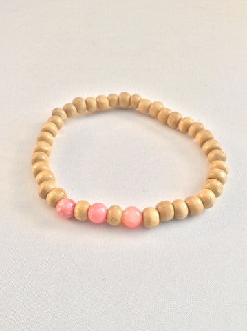 Natural Wood with Pink Quartzite. Bracelet