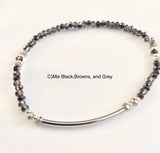 Sterling Silver Tube Crystal Stretch Bracelet