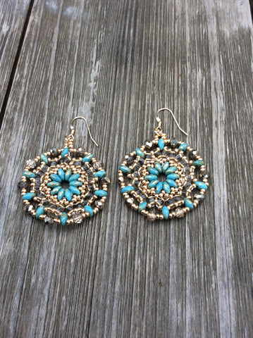 Gold Filled Mandala Earrings - Turquoise & Gold