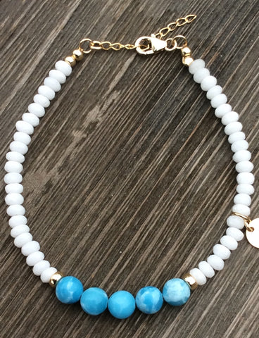 Larimar & White Jade Gold Filled Bracelet