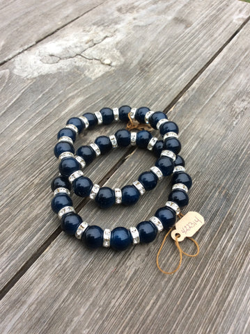 Navy Blue Bead Stretch Bracelet